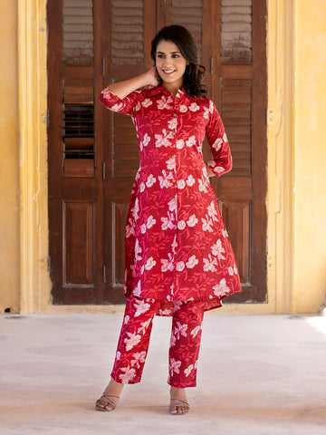 Orni Fashion Pink Printed A-Line Co-ords Set