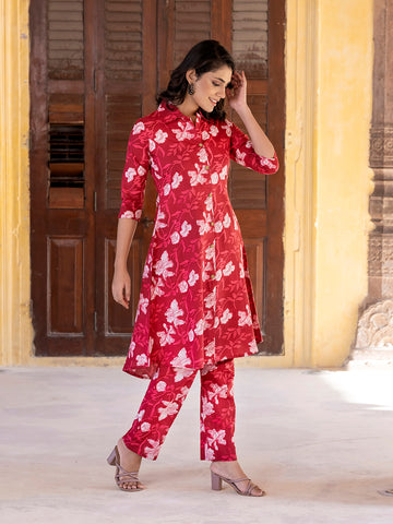 Orni Fashion Pink Printed A-Line Co-ords Set