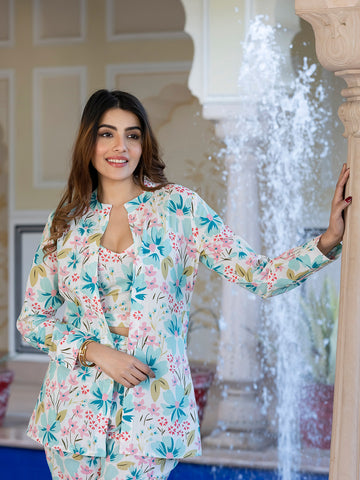 Orni Fashion Multi Floral print Crop Co-ords Set