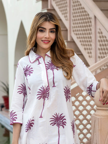 Orni Fashion White Tree Print A-Line Co-orde Set
