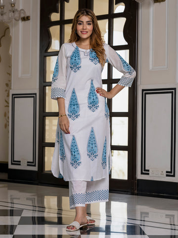Orni Fashion White Ethnic Motifs Straight Co-orde Set