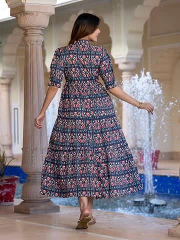 Orni Fashion Multi Paisley Fit And Flred Gathered or Pleated Dress