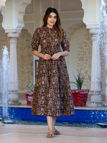 Orni Fashion Blue Floral print Maxi Dress