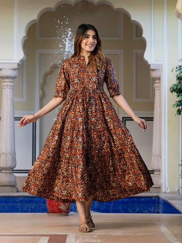 Orni Fashion Red Floral print Maxi Dress