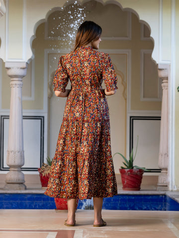 Orni Fashion Red Floral print Maxi Dress