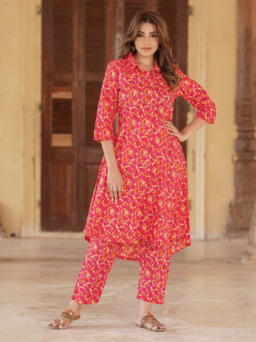 Pink cotton Straight Kurta Set