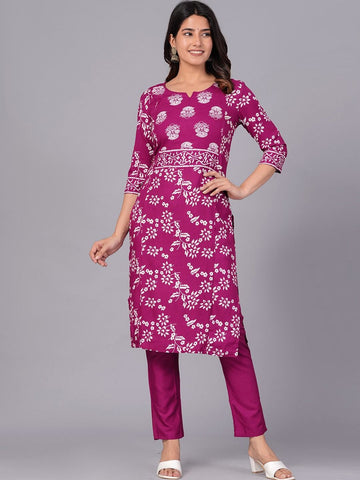 Pink Floral Printed Regular Kurta with Trousers