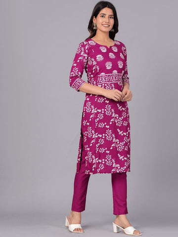 Pink Floral Printed Regular Kurta with Trousers