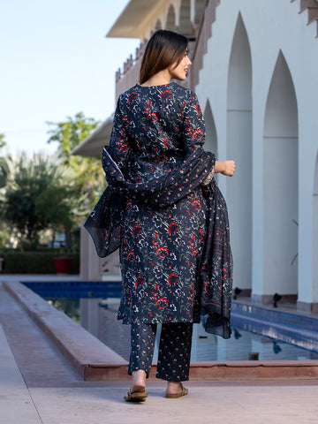 Orni Fashion Green Floral print Straight Kurta Bottom And Dupatta Set