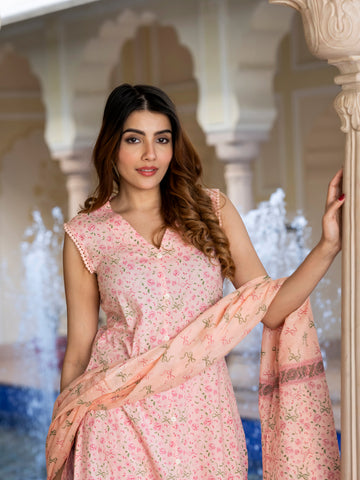 Orni Fashion Pink Ethnic Motifs Straight Kurta Bottom And Dupatta Set