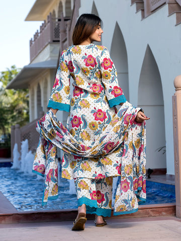 Orni Fashion Multi Floral print Straight Kurta Bottom And Dupatta Set