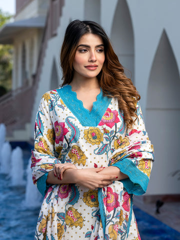 Orni Fashion Multi Floral print Straight Kurta Bottom And Dupatta Set