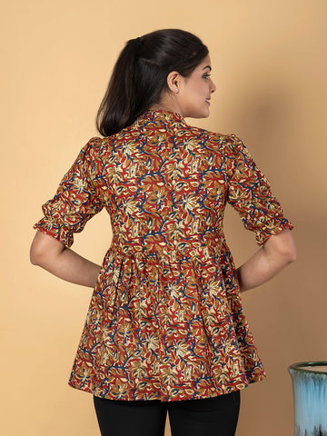 Orni Fashion Rust Ethnic Motifs Peplum Top