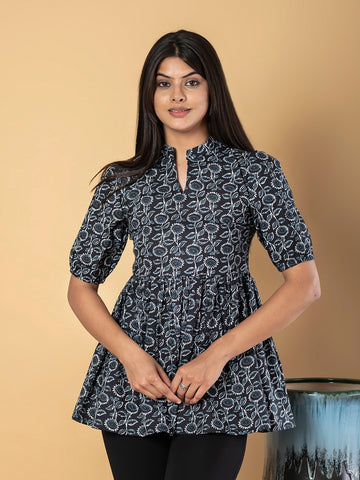 Orni Fashion Black Ethnic motifs Peplum Top