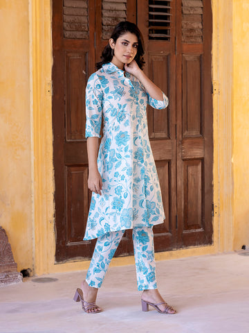 Orni Fashion Trueques Blue Printed A-Line Co-ords Set