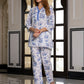 Orni Fashion White And Blue Floral print Top Co-ords Set