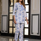 Orni Fashion White And Blue Floral print Top Co-ords Set
