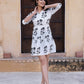 Orni Fashion Black And White Printed Fit And Flred Dress