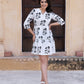 Orni Fashion Black And White Printed Fit And Flred Dress