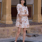 Orni Fashion Brown And White Printed Fit And Flred Dress