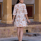 Orni Fashion Brown And White Printed Fit And Flred Dress