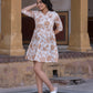 Orni Fashion Brown And White Printed Fit And Flred Dress