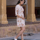 Orni Fashion Brown And White Printed Fit And Flred Dress