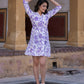 Orni Fashion Pruple And White Printed Fit And Flred Dress