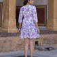 Orni Fashion Pruple And White Printed Fit And Flred Dress