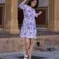 Orni Fashion Pruple And White Printed Fit And Flred Dress