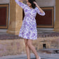 Orni Fashion Pruple And White Printed Fit And Flred Dress