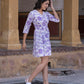 Orni Fashion Pruple And White Printed Fit And Flred Dress