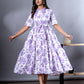 Orni Fashion Purple And White Floral print Fit And Flred Dress