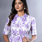 Orni Fashion Purple And White Floral print Fit And Flred Dress