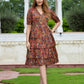 Orni Fashion Red And Blue Floral print Fit And Flred Dress
