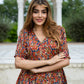 Orni Fashion Red And Blue Floral print Fit And Flred Dress