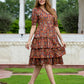 Orni Fashion Red And Blue Floral print Fit And Flred Dress