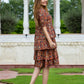 Orni Fashion Red And Blue Floral print Fit And Flred Dress