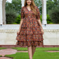 Orni Fashion Red And Blue Floral print Fit And Flred Dress