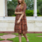 Orni Fashion Red And Blue Floral print Fit And Flred Dress