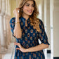 Orni Fashion Blue Floral print Fit And Flred Dress