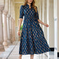 Orni Fashion Blue Floral print Fit And Flred Dress