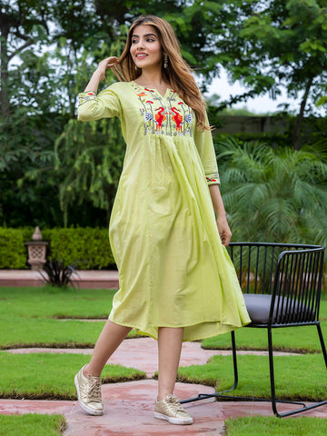 Orni Fashion Green Solid Anarkali Dress