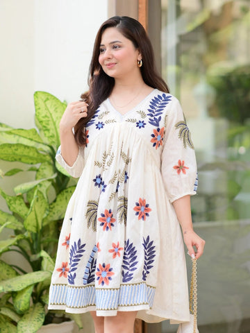 Orni Fashion Cream  Fit and Flare Dress