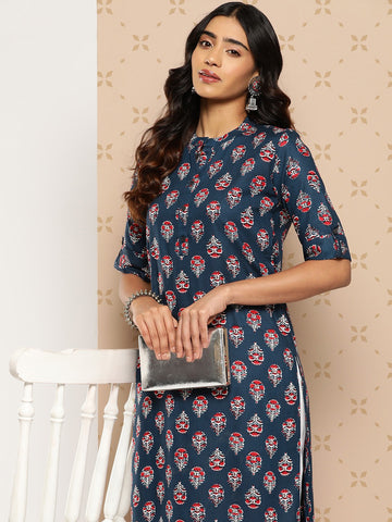 Orni Fashion Navy Blue Viscose Rayon Straight Kurta