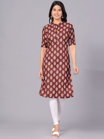 Brown Viscose Rayon Straight Kurta