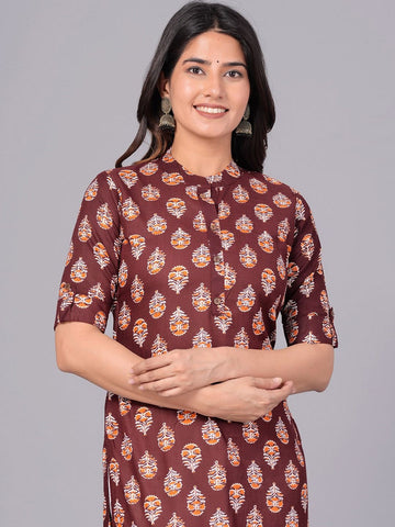 Brown Viscose Rayon Straight Kurta