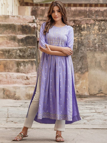 Purple Viscose Rayon A-Line Kurta