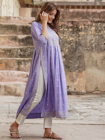 Purple Viscose Rayon A-Line Kurta