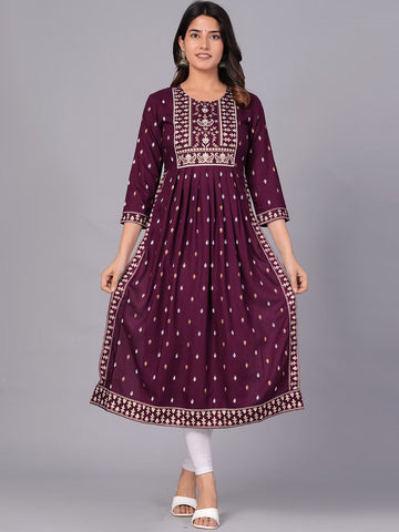 Maroon Viscose Rayon Straight Kurta